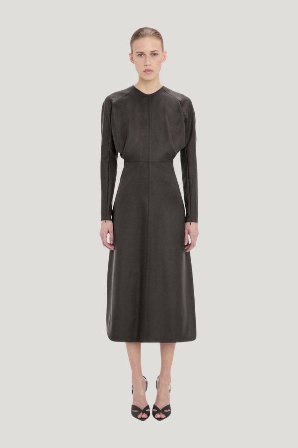 Dolman Midi Dress In Dark Grey Melange — model front