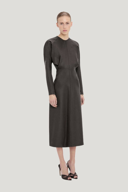 Dolman Midi Dress In Dark Grey Melange — model side