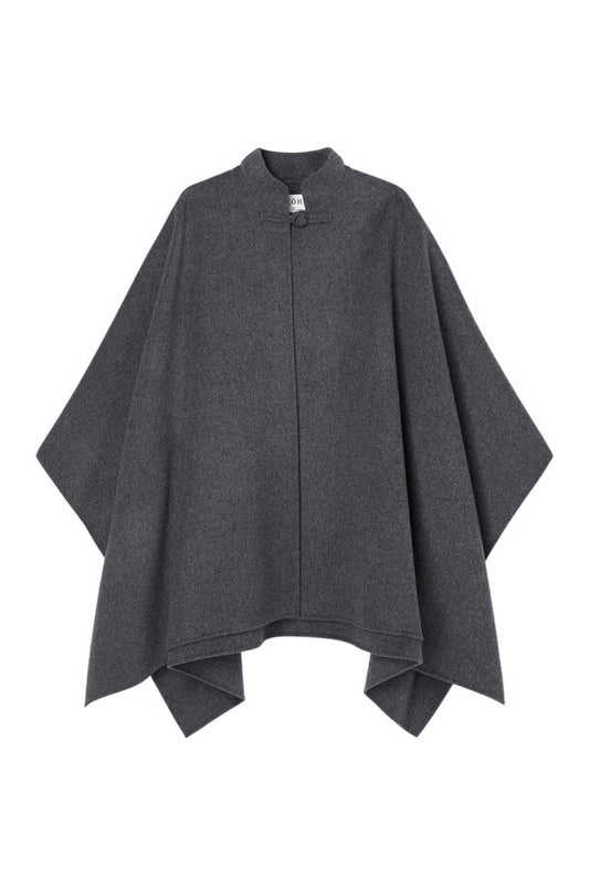 Double-faced wool pankou closure poncho | dark grey melange — packshot