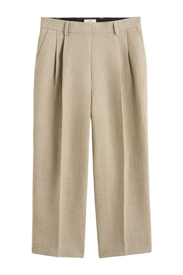 Double-pleat cropped linen trousers — packshot