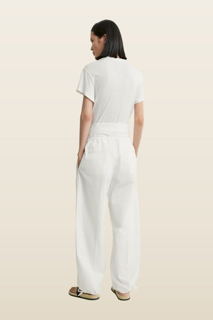 Drawstring cotton trousers — model back