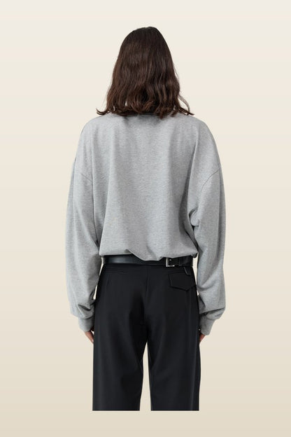 Drawstring Long Sleeve Top - Light Grey Marle — model back