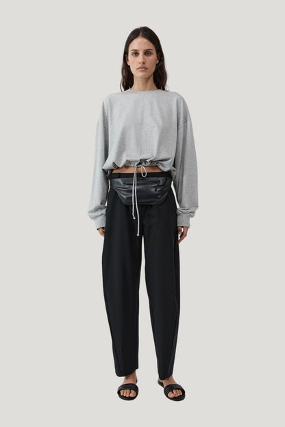Drawstring Long Sleeve Top - Light Grey Marle — model front