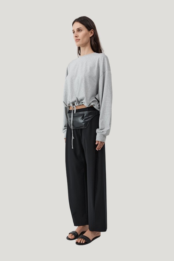 Drawstring Long Sleeve Top - Light Grey Marle — model side