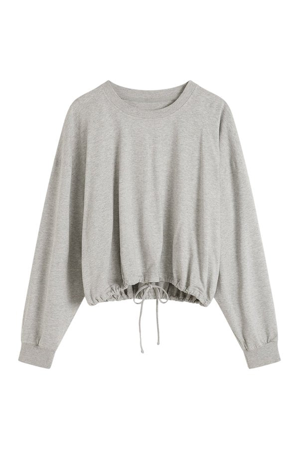 Drawstring Long Sleeve Top - Light Grey Marle — packshot