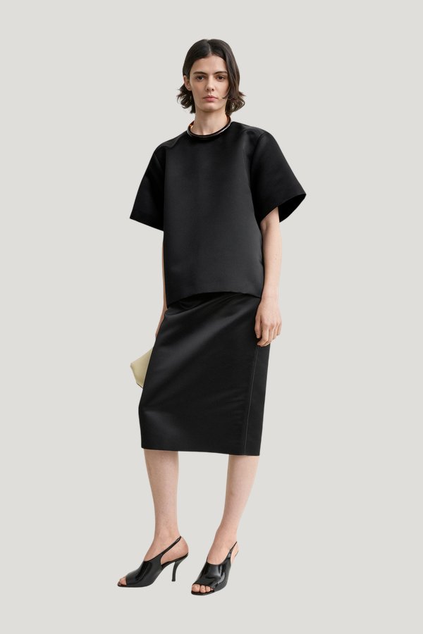 Duchess satin tee — model front