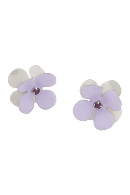Purple enamel daisy stud earrings — packshot