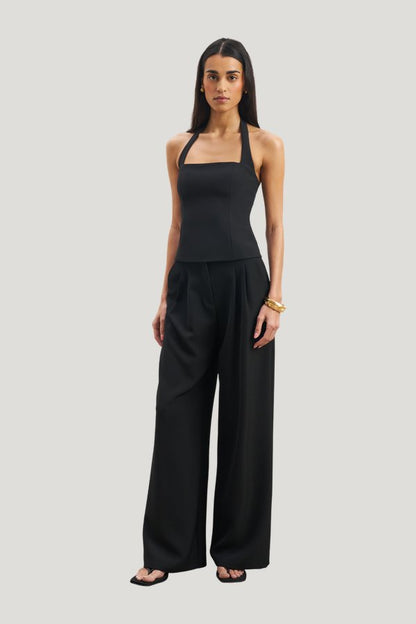Effortless Pleated Wide Leg Trousers — model front