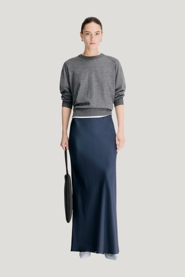 ELI Silk twill maxi skirt — model front
