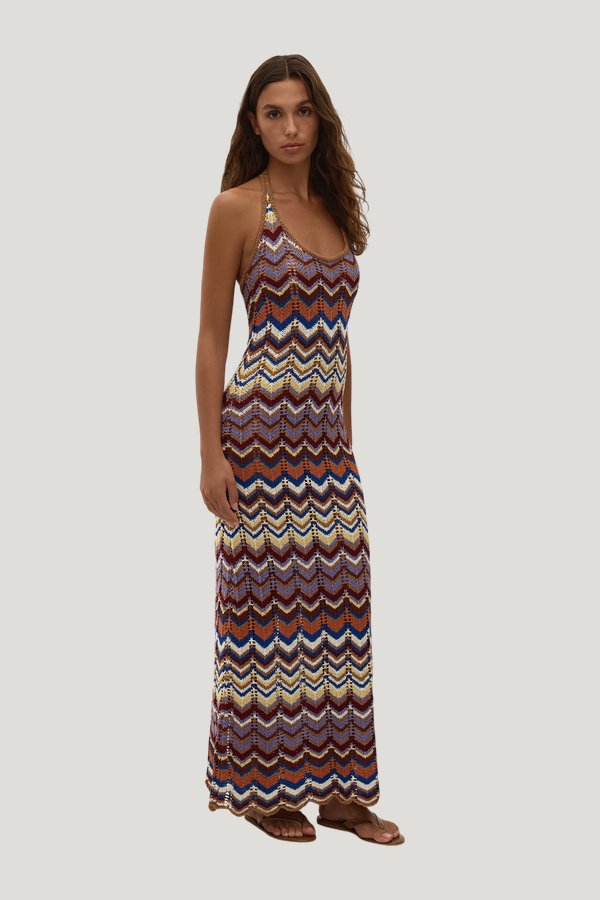 Elisa Maxi Dress Cadaquès Stripe — model side