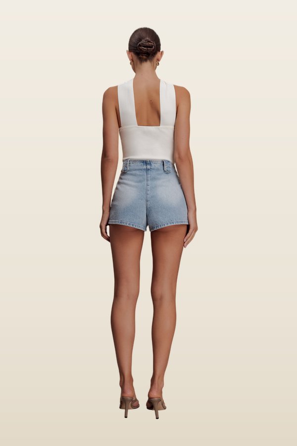 Erin Mid Rise Denim Shorts — model back