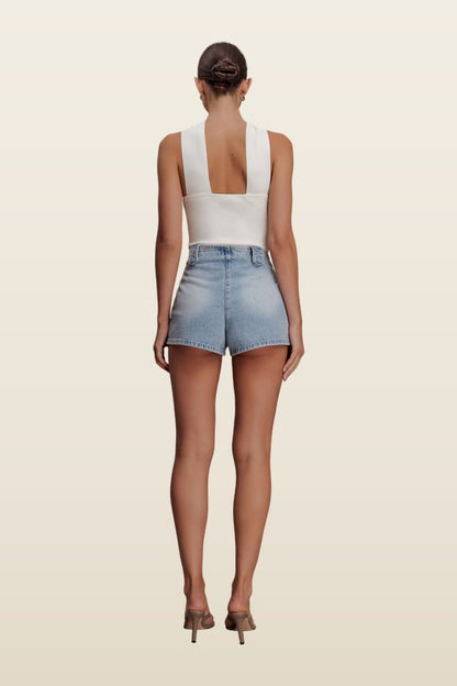 Erin Mid Rise Denim Shorts — model back