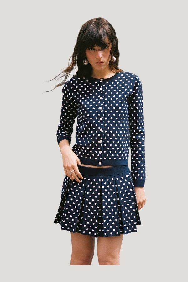 Ermine Skirt In Navy White Polka Dot — extra