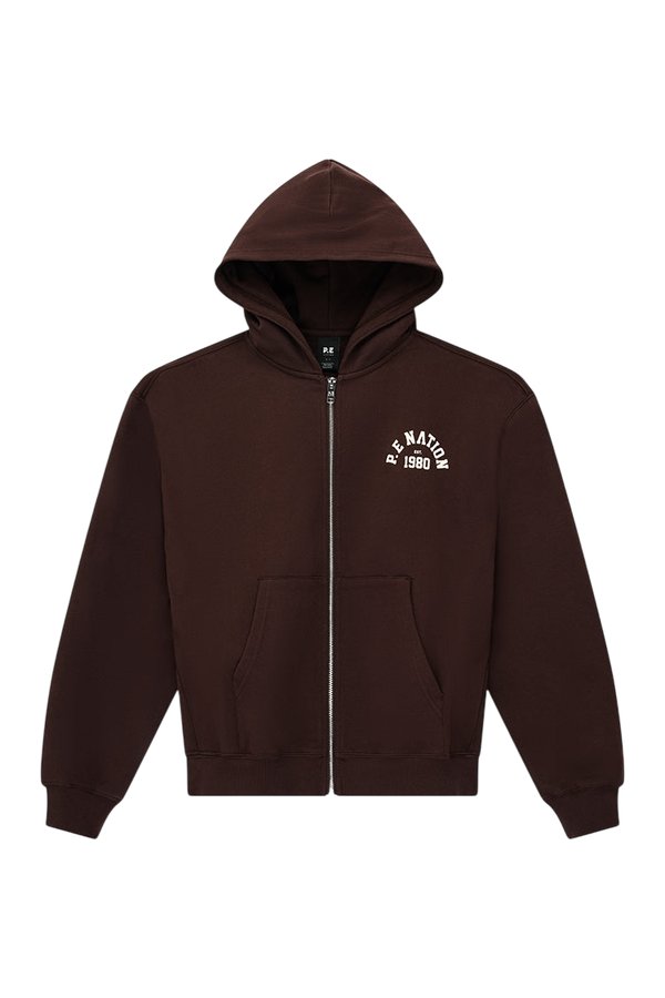 Established Zip Thru Hoodie In Mahogany — packshot