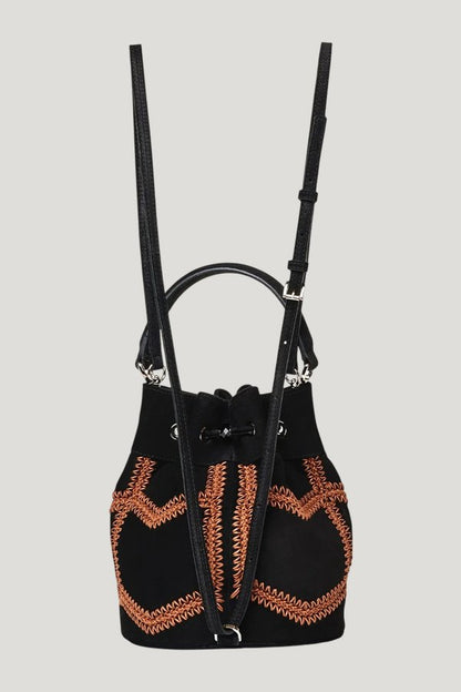Estella In Black Crochet Suede — model side