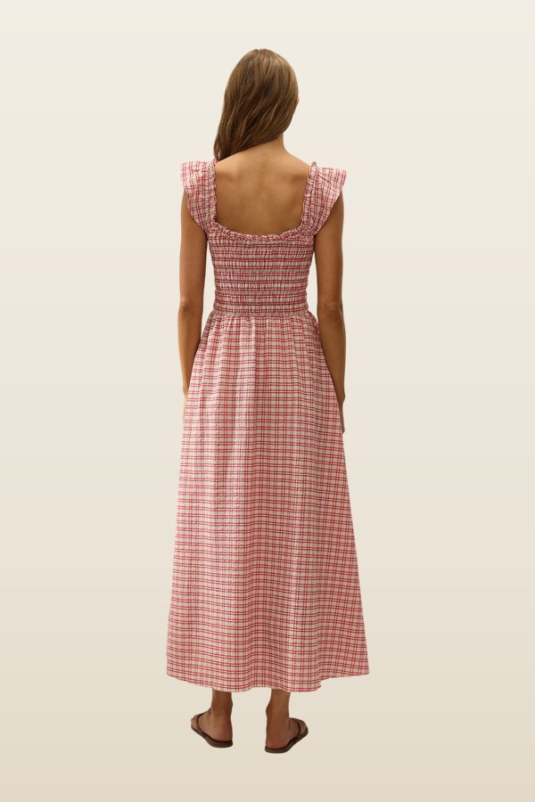 Eudora Midi Dress Vintage Red Check — model back