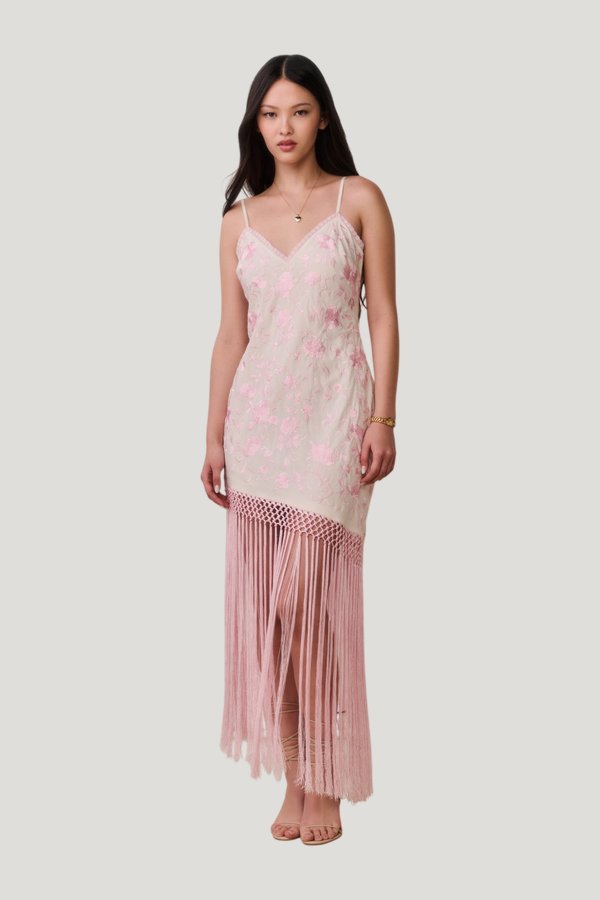 Evalette Floral Fringe Maxi Dress — model front