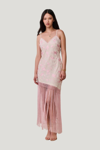 Evalette Floral Fringe Maxi Dress — model front