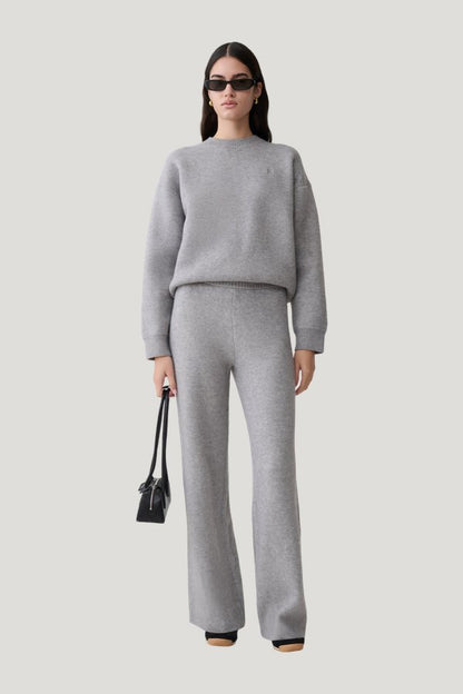 Evan Knit Wide Leg Pants - Grey Marle — model front