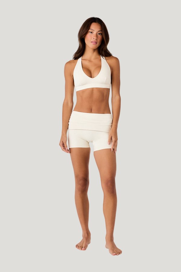 Fade Invisible Scrunch Fold Over Shorts | Vanilla — model front