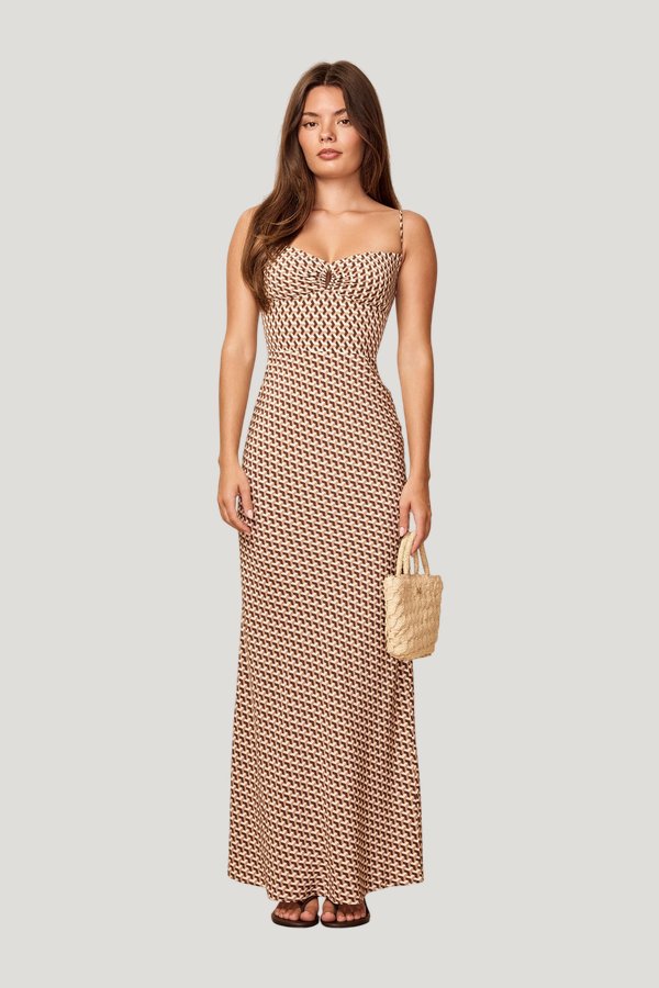 Fererra Dress - Husk Geo Silk — model front