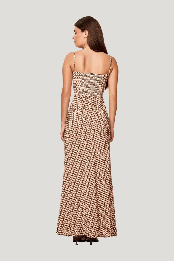 Fererra Dress - Husk Geo Silk — model side