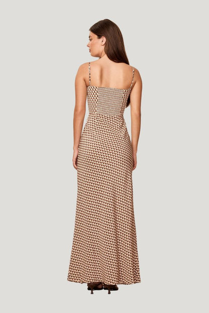 Fererra Dress - Husk Geo Silk — model side