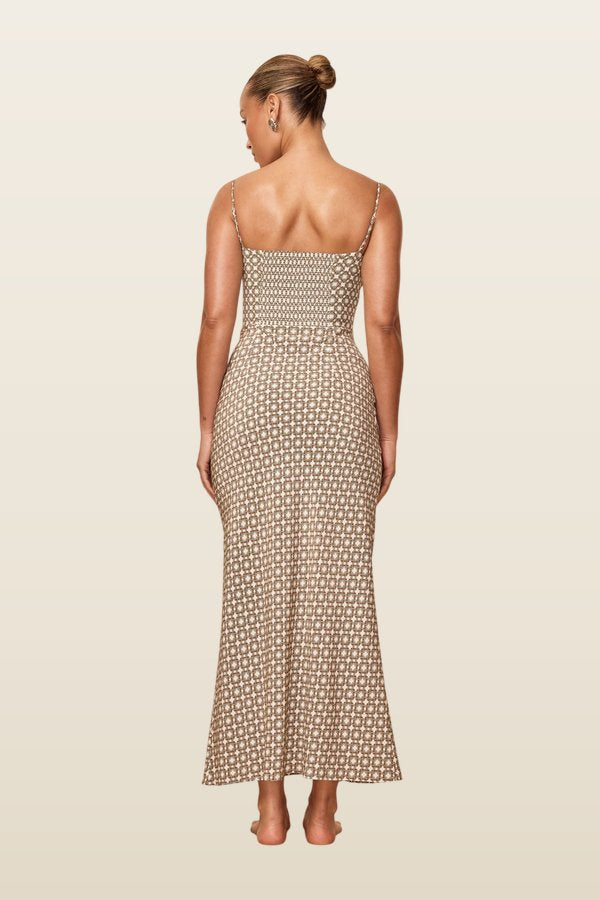 Fererra Dress - Tile Geo Silk — model back