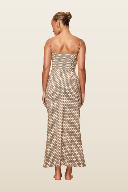 Fererra Dress - Tile Geo Silk — model back