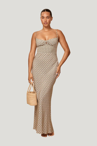 Fererra Dress - Tile Geo Silk — model front