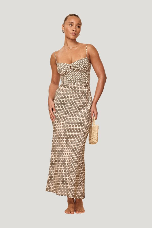Fererra Dress - Tile Geo Silk — model side