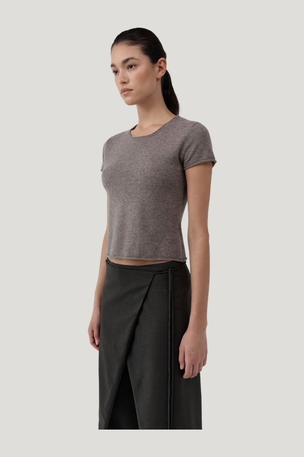 Fine Merino Wool Baby Tee - Vapor — model side