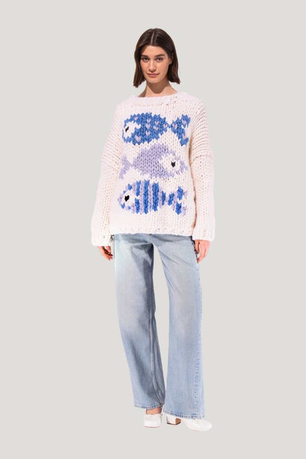 Blue Fish Chunky Knit Sweater — model front