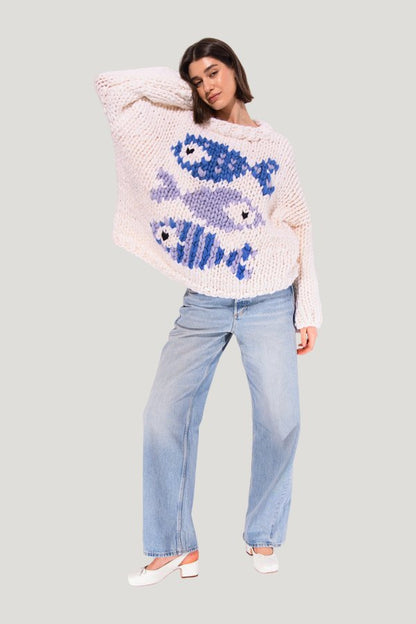 Blue Fish Chunky Knit Sweater — model side
