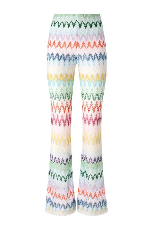 Flare trousers in viscose-blend lamé with zig zag motif — packshot