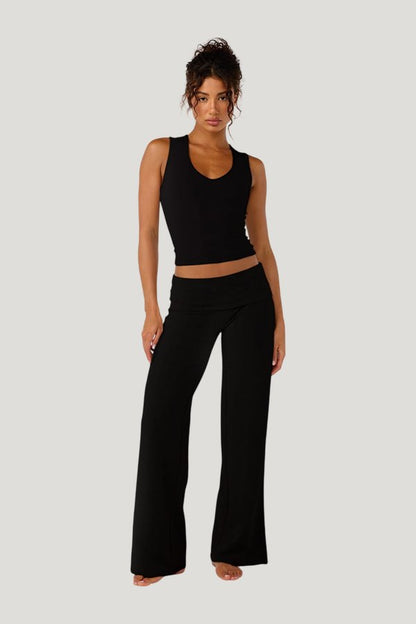 Foldover Jersey Straight Leg Pants — model front