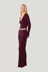 Foldover Jersey Straight Leg Pants | Deep Berry — model side
