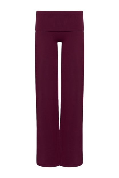 Foldover Jersey Straight Leg Pants | Deep Berry — packshot