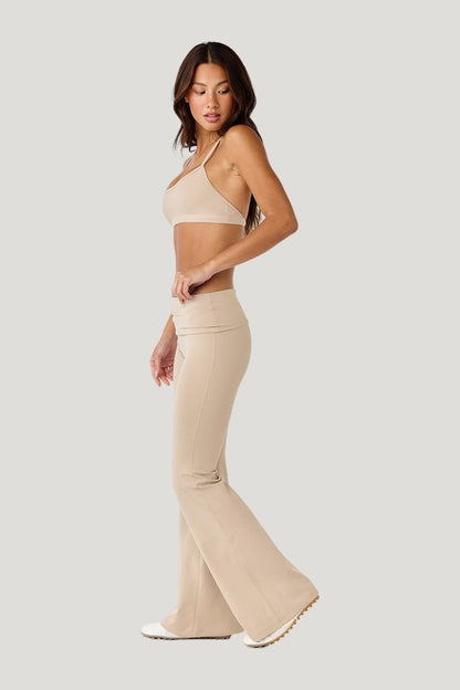 Form Invisible Scrunch Flare Fold Over Leggings | Fawn — model side