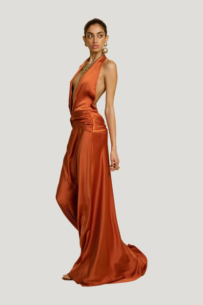 Francesca Dress Rust — model side