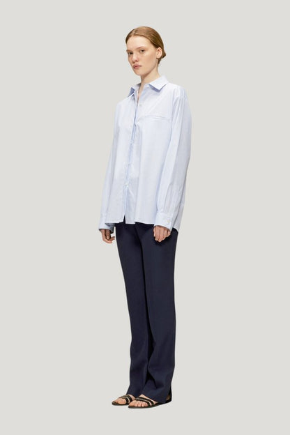 Gia Shirt Blue Stripes — model side