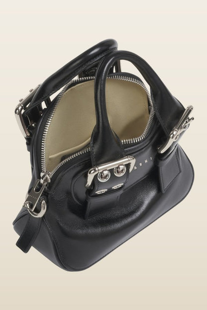Black leather mini Belte Bag — model back