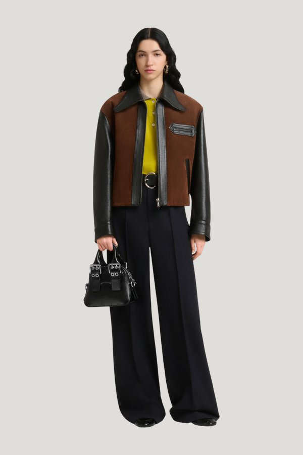 Black leather mini Belte Bag — model front