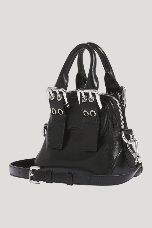 Black leather mini Belte Bag — model side