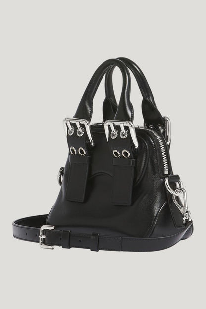 Black leather mini Belte Bag — model side