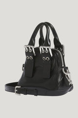 Black leather mini Belte Bag — model side