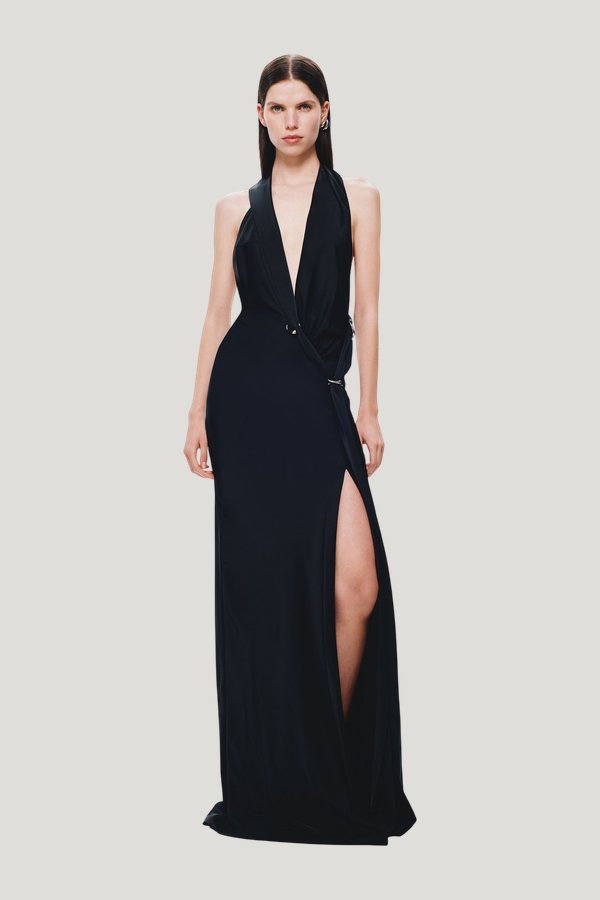 The Harlow Satin Dress — model front