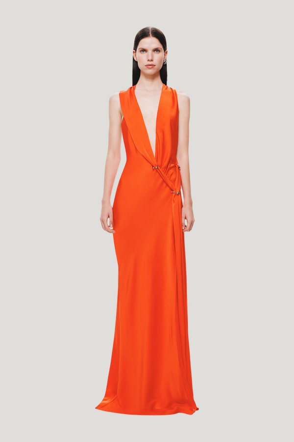 The Harlow Satin Dress — model front