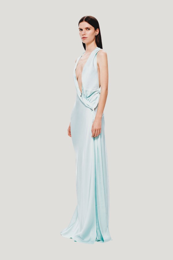 The Harlow Satin Dress — model side