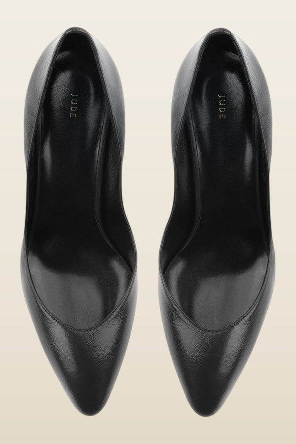 Haze Pump in Black Creased Leather — model back